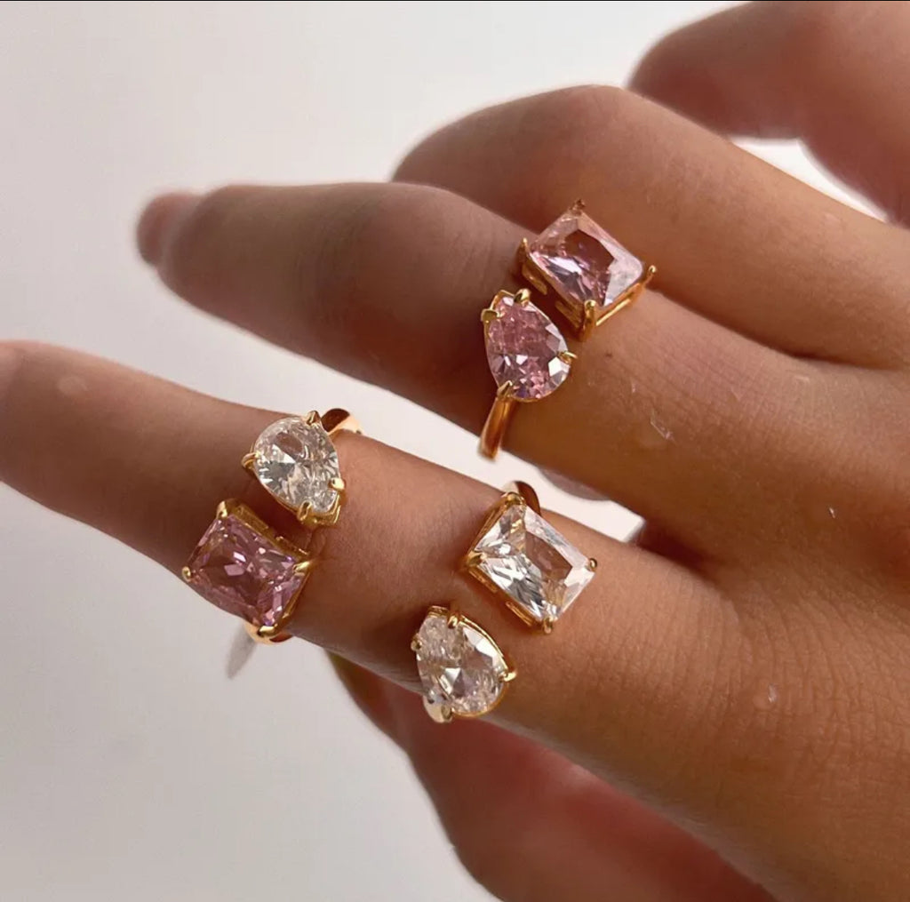 Sucré Carré Acier Au Titane Placage Incruster Zircon
Anneau Ouvert