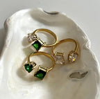 Sucré Carré Acier Au Titane Placage Incruster Zircon
Anneau Ouvert