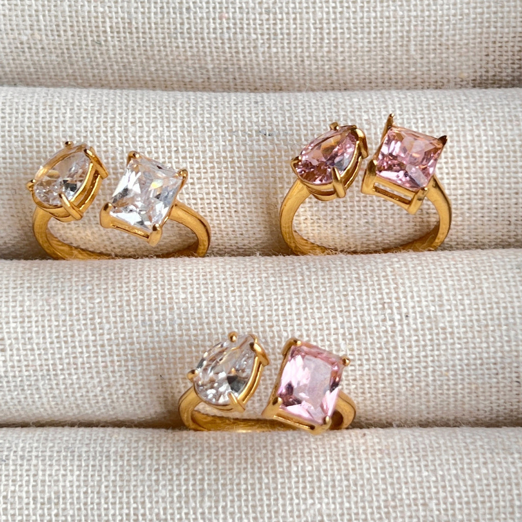 Sucré Carré Acier Au Titane Placage Incruster Zircon
Anneau Ouvert